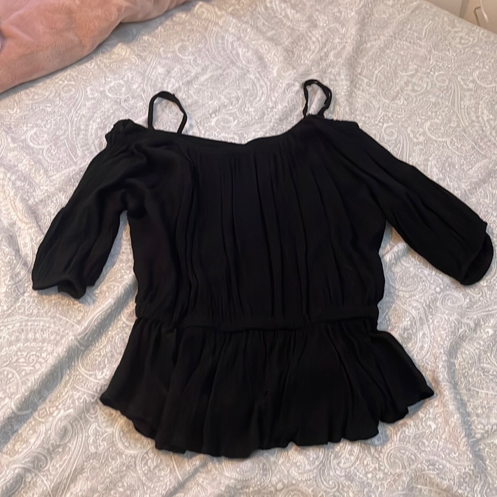 black, half cut arms length, with spaghetti straps.